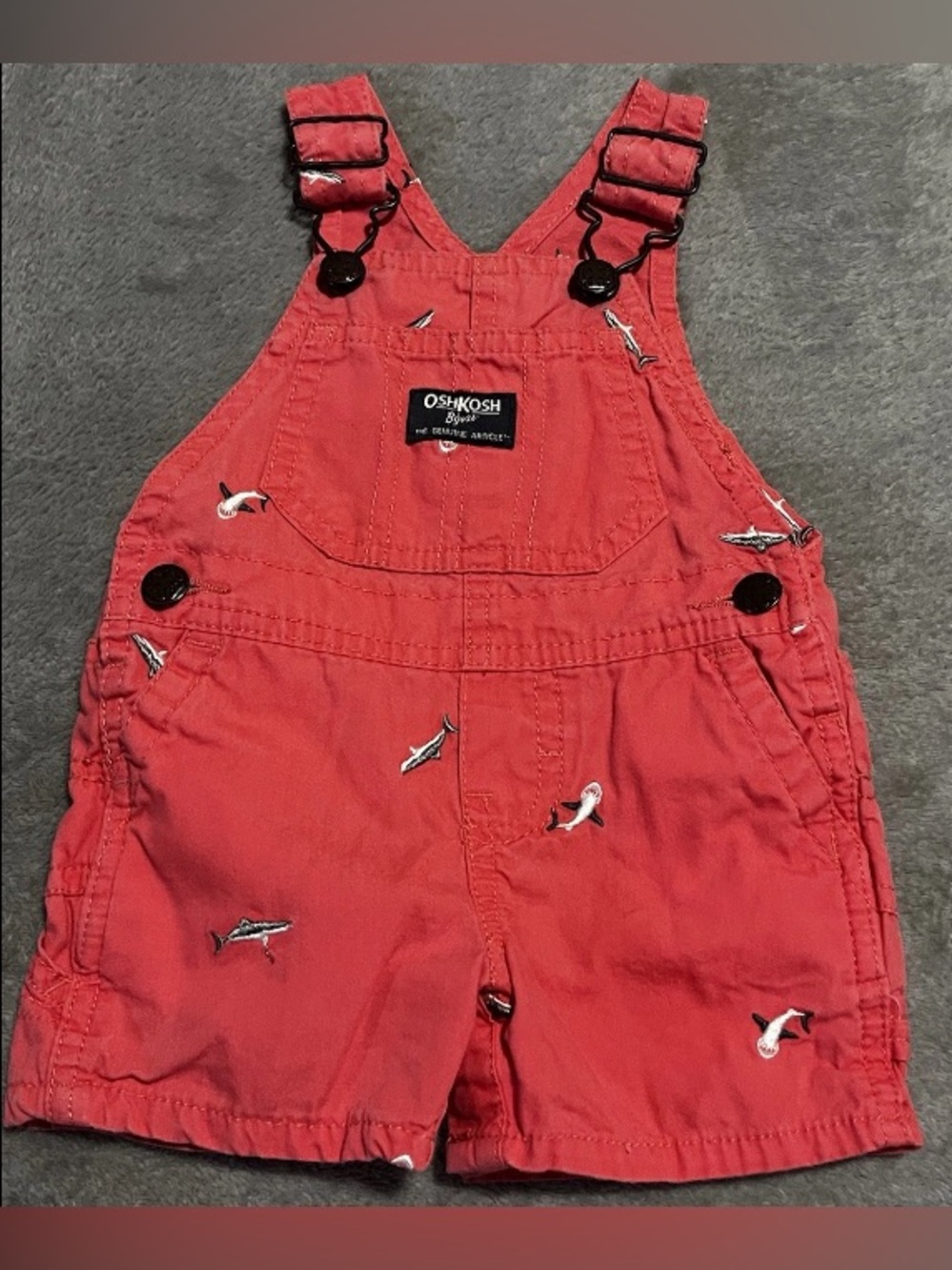 OshKosh B’gosh Vestbak Shorts Overalls Baby Shark Salmon Pink 6 Months